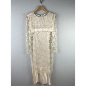 Lizzy & Johnny By Lucero Pleated Lace Dress Vintage Size 10 Ivory Cream White